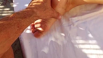 Amateur Blonde MILF Wife Gets Her Feet and Pussy Worshiped in Car