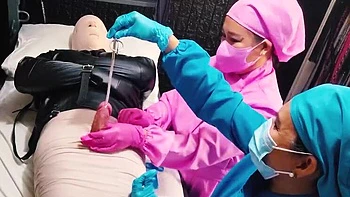 Nurse DominaFireOfficial Mummifies Patient & Fingers His Cock Sounding For Cum - Medical BDSM Bondage