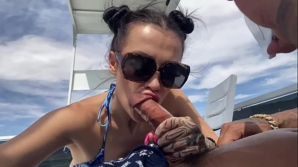 Horny little slut give sloppy blow job and hardcore amateur fucking on a boat