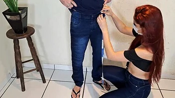 Brazilian Redhead Seamstress Sucks Client's Cock and Gets Cumshot