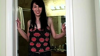 Amateur busty brunette masturbates and does hand job