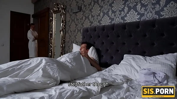 PORN. During dinner gal gives stepbro blowjob followed with sex on bed