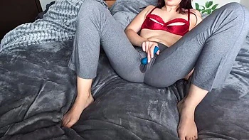 Redhead Mimiandevan Squirts Through Leggings Intense Wand Orgasm Solo Masturbation