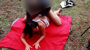 Alexandra Wett Anal Beach Party - Brunette MILF Rides Hard for Cumshot Outdoors