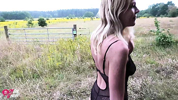 German Blonde Takes Risky Outdoor Anal Creampie in Woods - Doggy Style POV 4K