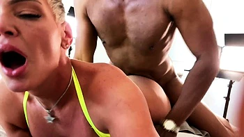 Big tit blonde gives blowjob to big cock