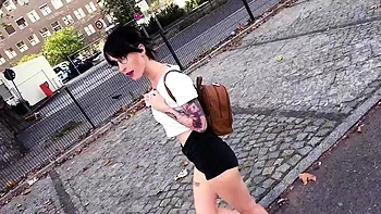 Cute ink babe pussyfucked in public