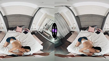 Virtual reality sex with a gorgeous brunette teen Jasmine Jayne on the bed