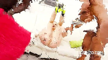 Blonde Paola Fucked Hard in DP Gangbang