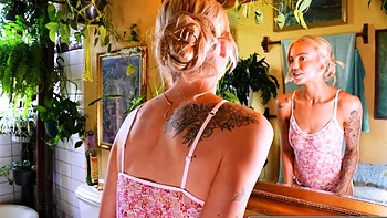 Blonde Babe Fingering Her Pink Pussy in Bathroom