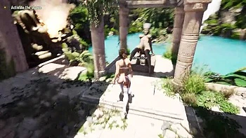 Lara Croft 3D cachonda monta enorme polla estatua, primera vez anal