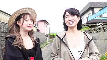 Japanese Threesome with Two Asian Babes in See-Through Beach House