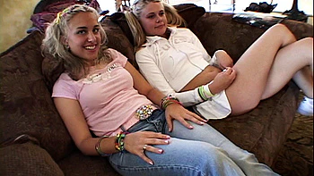 Amateur lesbian teens strip and finger their tight pussies