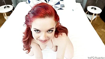 18yo redhead Olivia sucks big BBC in interracial POV