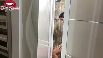 My stepmother catches me spying on her while she bathes and fucks me very hard until I fill her pussy with milk