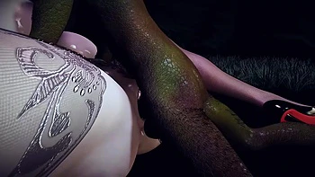 MILF asiática BBW 3D tiene su primera orgía con monstruo