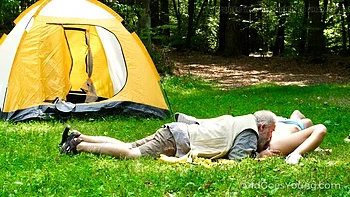 Blonde Teen Gets Fucked Outdoors by Older Guy in Tent