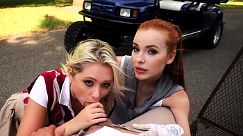 Megan Murkovski et Jessie Ames en trio, fellation et branlette au golf