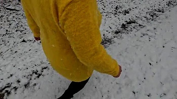 Bouncy Tits Slapped Warm in Snow - Outdoor Public Sex & BDSM Punishment