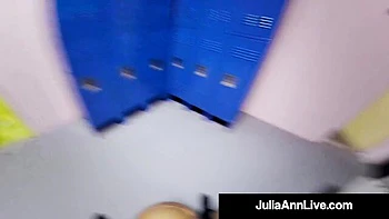 Julia Ann live handjob session with busty cougar