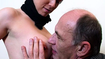 German grandpa flirts with housewife on the street