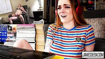 Sexy redhead lady Abbie Maley stimulates her crack with a sex toy